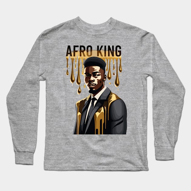 Afro King Melanin Drippin' Long Sleeve T-Shirt by Graceful Designs